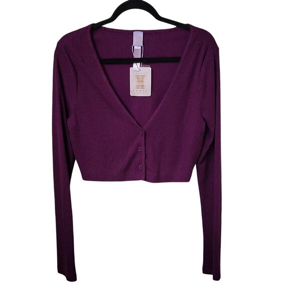 Savage X Fenty Cropped Long Sleeve Purple Cardigan Sweater Womens Size 12-14 NWT - Picture 1 of 10